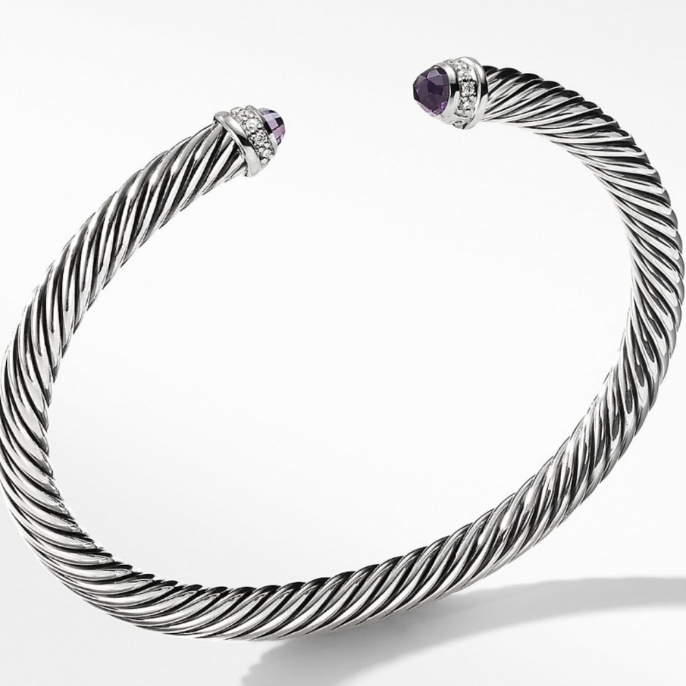 David Yurman Cable Bracelet w/ Amethyst & Diamonds